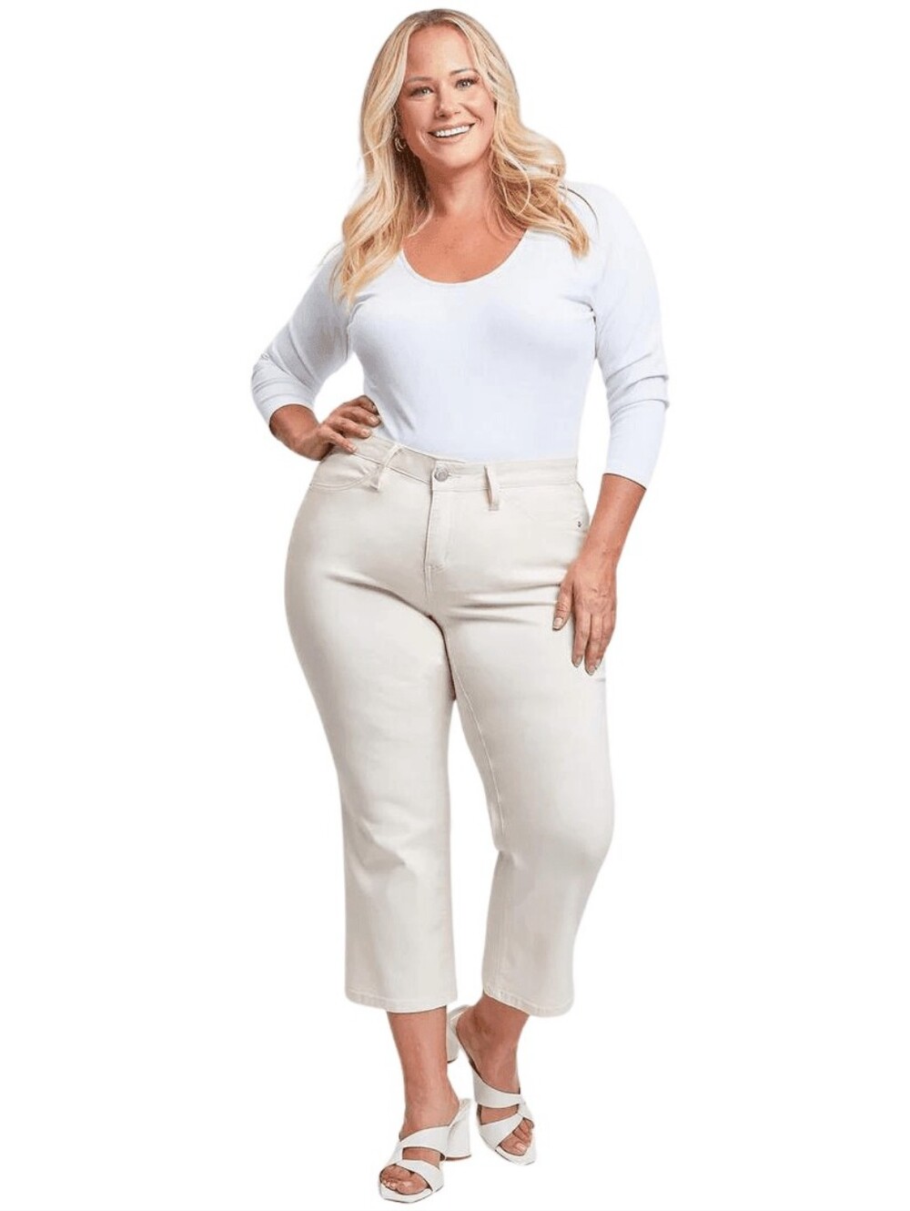 YMI High-Rise Cropped Jeans in Cream